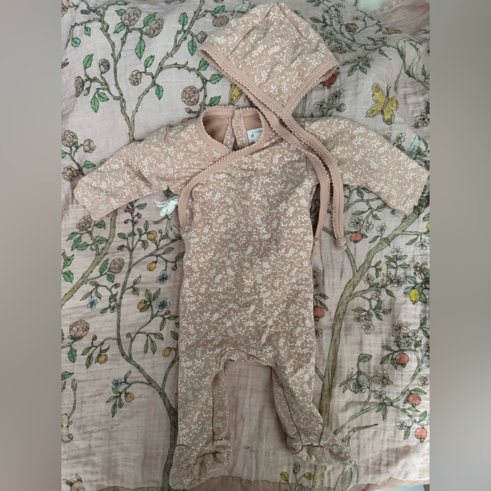 Blush Floral Baby Footed Romper with Bonnet